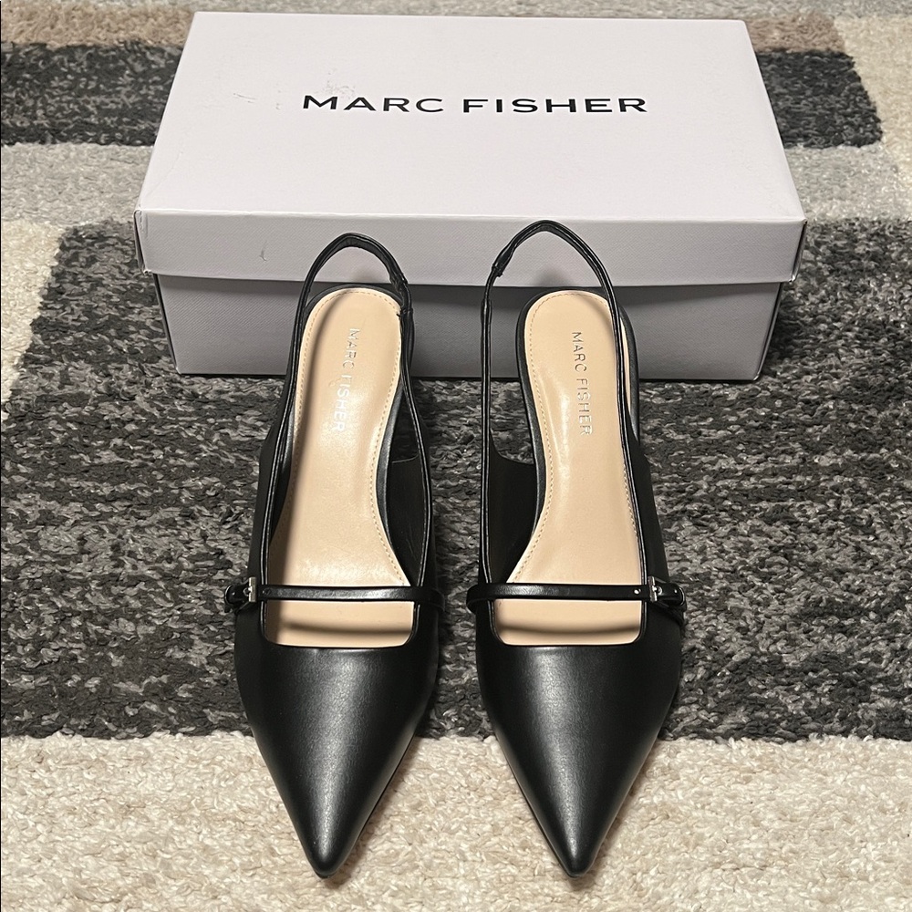 Marc Fisher Alorie 2 kitten heel slingback pumps with strap, black, size 8 NIB!